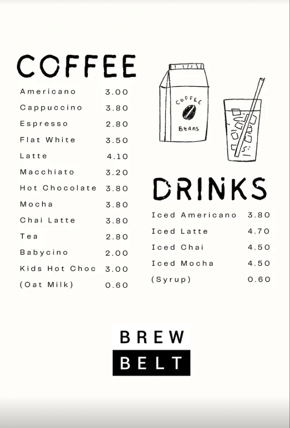 Waterford BrewBelt Coffee Menu